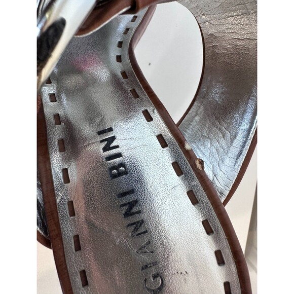 Gianni Bini T-Strap Leather Mules Heels Orange & Brown US 8M - Picture 9 of 10